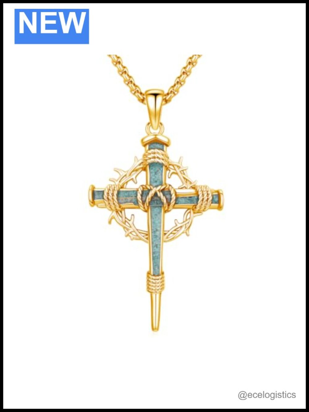 S925 Sterling Silver Ebony Wood Cross Necklace Gold Plated Turquoise Inlay Rolo